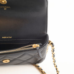 Chanel Flap Phone Holder with Chain Black