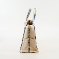 Celine Small Cabas Thais Striped Textile Tote White