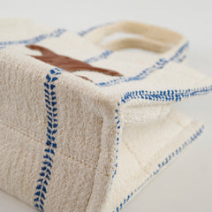 Celine Small Cabas Thais Striped Textile Tote White