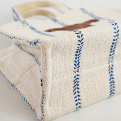 Celine Small Cabas Thais Striped Textile Tote White