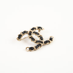 Chanel CC Leather Light Gold Brooch