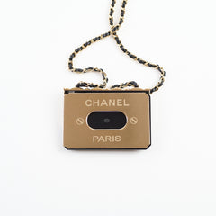 Chanel Gold Metal & Black Resin Flap Necklace Card holder