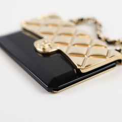 Chanel Gold Metal & Black Resin Flap Necklace Card holder