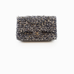 Chanel Medium Flower Sequined Tweed Flap Navy/Grey
