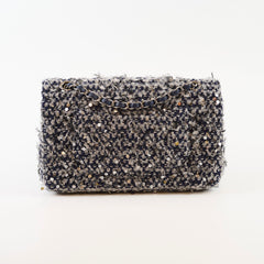 Chanel Medium Flower Sequined Tweed Flap Navy/Grey