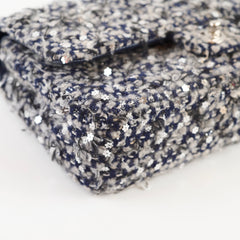 Chanel Medium Flower Sequined Tweed Flap Navy/Grey