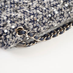 Chanel Medium Flower Sequined Tweed Flap Navy/Grey