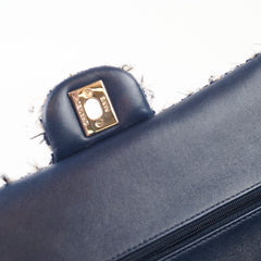 Chanel Medium Flower Sequined Tweed Flap Navy/Grey