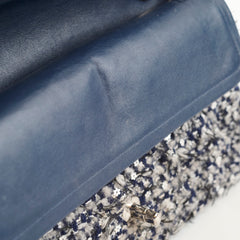 Chanel Medium Flower Sequined Tweed Flap Navy/Grey