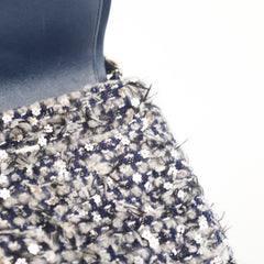 Chanel Medium Flower Sequined Tweed Flap Navy/Grey