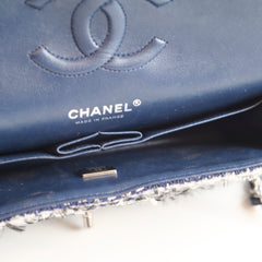 Chanel Medium Flower Sequined Tweed Flap Navy/Grey