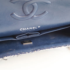 Chanel Medium Flower Sequined Tweed Flap Navy/Grey