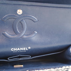 Chanel Medium Flower Sequined Tweed Flap Navy/Grey