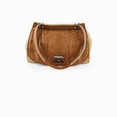 Chanel Vintage Python and Beige Canvas CC Flap Bag 8 series