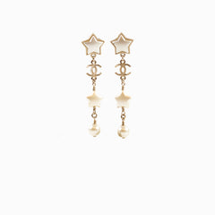 Chanel CC Star Drop Pearl Earrings Costume Jewellery