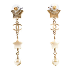 Chanel CC Star Drop Pearl Earrings Costume Jewellery
