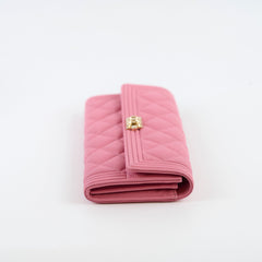 Chanel Boy Caviar Long Wallet Pink