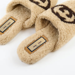 Gucci Shearling Mules Beige Size 38