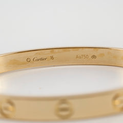 Cartier Love Classic 18k Yellow Gold Bracelet Size 16