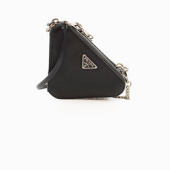 Prada Mini Triangle Crossbody saffiano Pouch Black