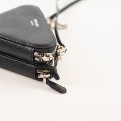 Prada Mini Triangle Crossbody saffiano Pouch Black