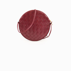 Bottega Veneta Round Intrecciato Crossbody Burgundy
