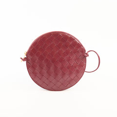 Bottega Veneta Round Intrecciato Crossbody Burgundy