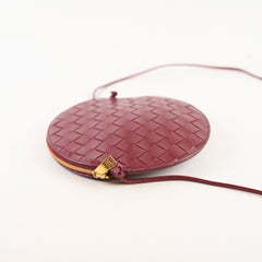 Bottega Veneta Round Intrecciato Crossbody Burgundy