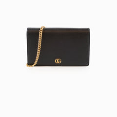 Gucci Marmont Wallet On Chain Grained Leather Black