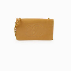 Chanel Vintage Timeless Wallet On Chain Caviar Beige 24K Gold