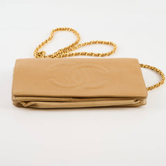 Chanel Vintage Timeless Wallet On Chain Caviar Beige 24K Gold