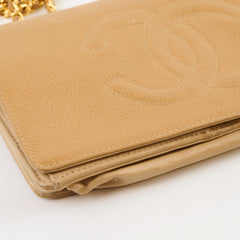 Chanel Vintage Timeless Wallet On Chain Caviar Beige 24K Gold