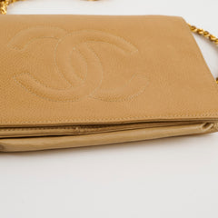 Chanel Vintage Timeless Wallet On Chain Caviar Beige 24K Gold