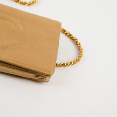 Chanel Vintage Timeless Wallet On Chain Caviar Beige 24K Gold