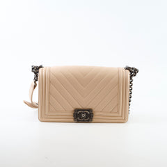 Chanel Old Medium Boy Chevron Caviar Pink Beige