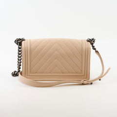 Chanel Old Medium Boy Chevron Caviar Pink Beige