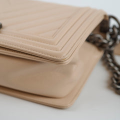 Chanel Old Medium Boy Chevron Caviar Pink Beige