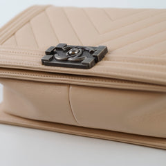 Chanel Old Medium Boy Chevron Caviar Pink Beige