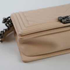 Chanel Old Medium Boy Chevron Caviar Pink Beige