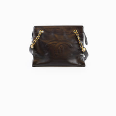Chanel Vintage CC Chain Tote Lambskin Black 24k Gold
