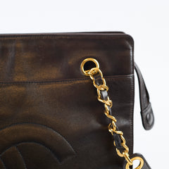 Chanel Vintage CC Chain Tote Lambskin Black 24k Gold