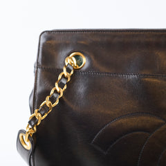 Chanel Vintage CC Chain Tote Lambskin Black 24k Gold