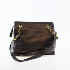Chanel Vintage CC Chain Tote Lambskin Black 24k Gold