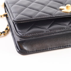 Chanel Wallet On Chain WOC Lambskin Black GHW Microchip Pearl Crush
