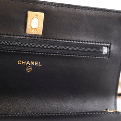 Chanel Wallet On Chain WOC Lambskin Black GHW Microchip Pearl Crush