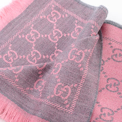 Gucci Jacquard GG Monogram Wool Fringe Scarf Pink/Grey