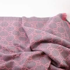 Gucci Jacquard GG Monogram Wool Fringe Scarf Pink/Grey