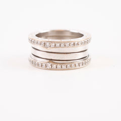 Bvlgari B Zero 1 4 Bands Ring 18K White Gold Pavé Diamond Size 57