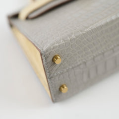 Hermes Mini Kelly Alligator Mississippiensis Gris Perle/Vanilla - U stamp