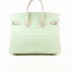 Hermes Birkin 25 Alligator Mississippiensis Verte D'eau/Gris Perle - U Stamp